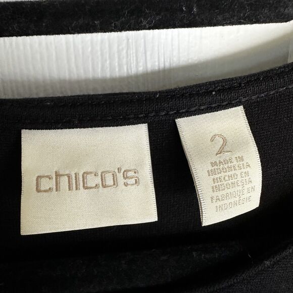 Chico's Black Tunic 2 High Low Long Black Tunic Gold Hardware Large - Picture 6 of 11